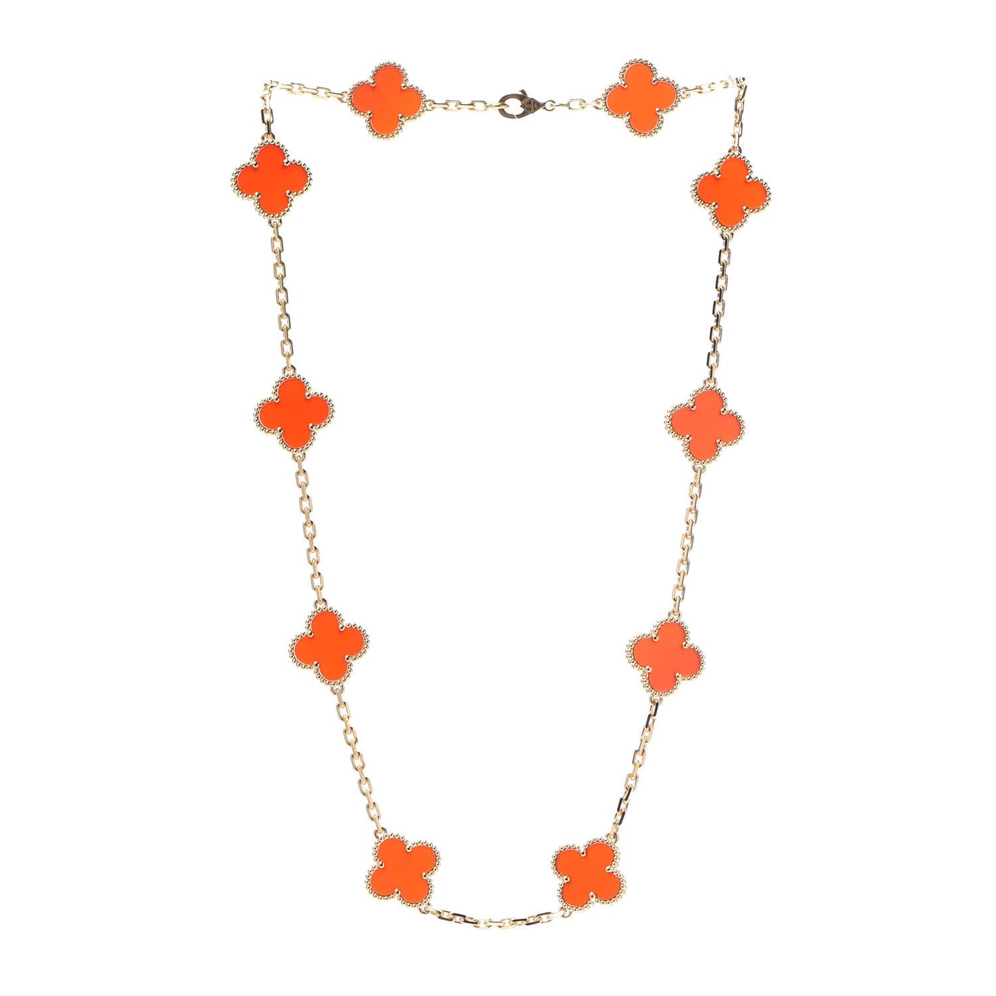 18K Yellow Gold Carnelian 10 Motifs Vintage Alhambra Necklace