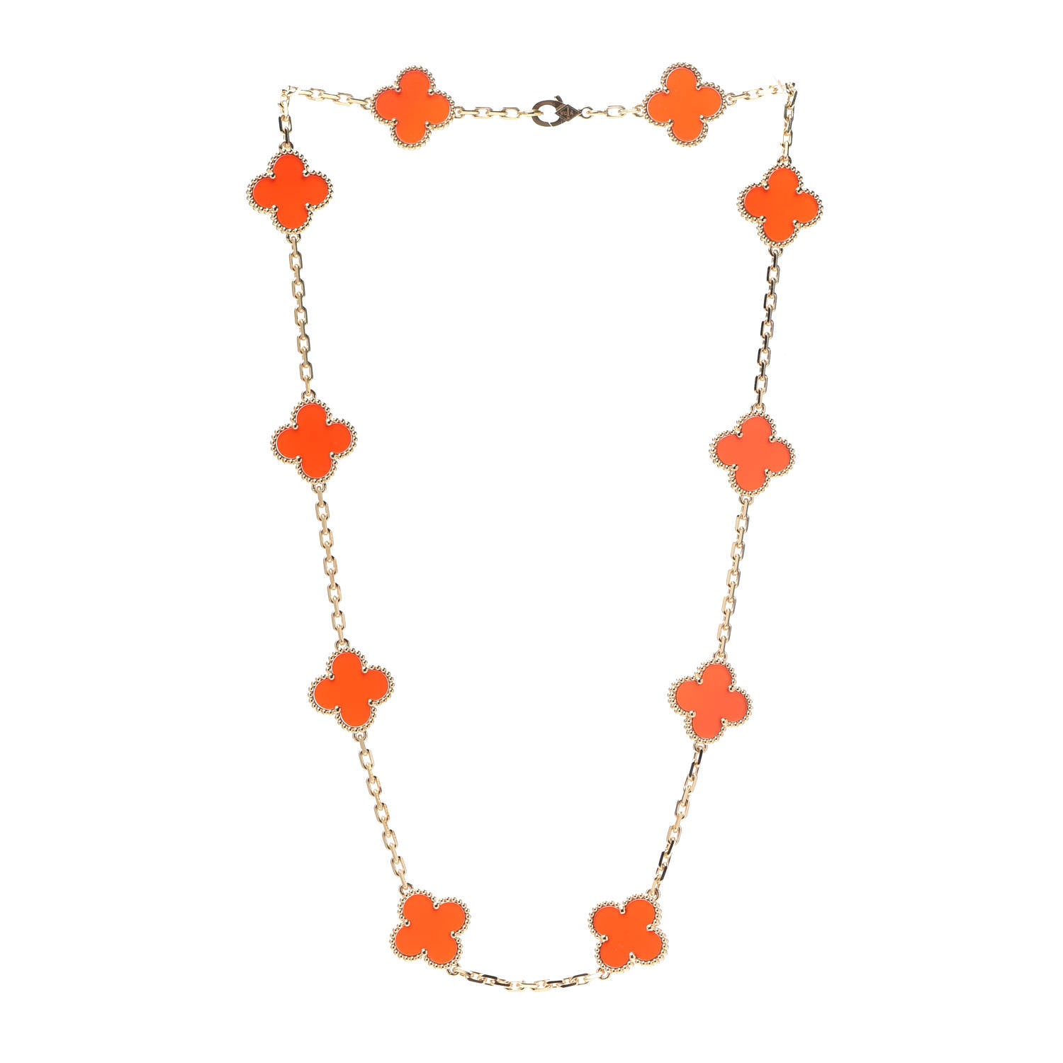 Van Cleef & Arpels 18K Yellow Gold Carnelian 10 Motifs Vintage Alhambra Necklace 3 of 6