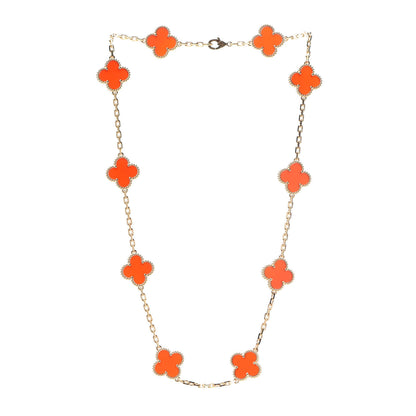 Van Cleef & Arpels 18K Yellow Gold Carnelian 10 Motifs Vintage Alhambra Necklace 3 of 6