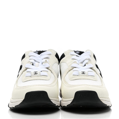 Chanel Mesh Suede Calfskin Grained Calfskin Womens CC Sneakers 38.5 White Black 2 of 9