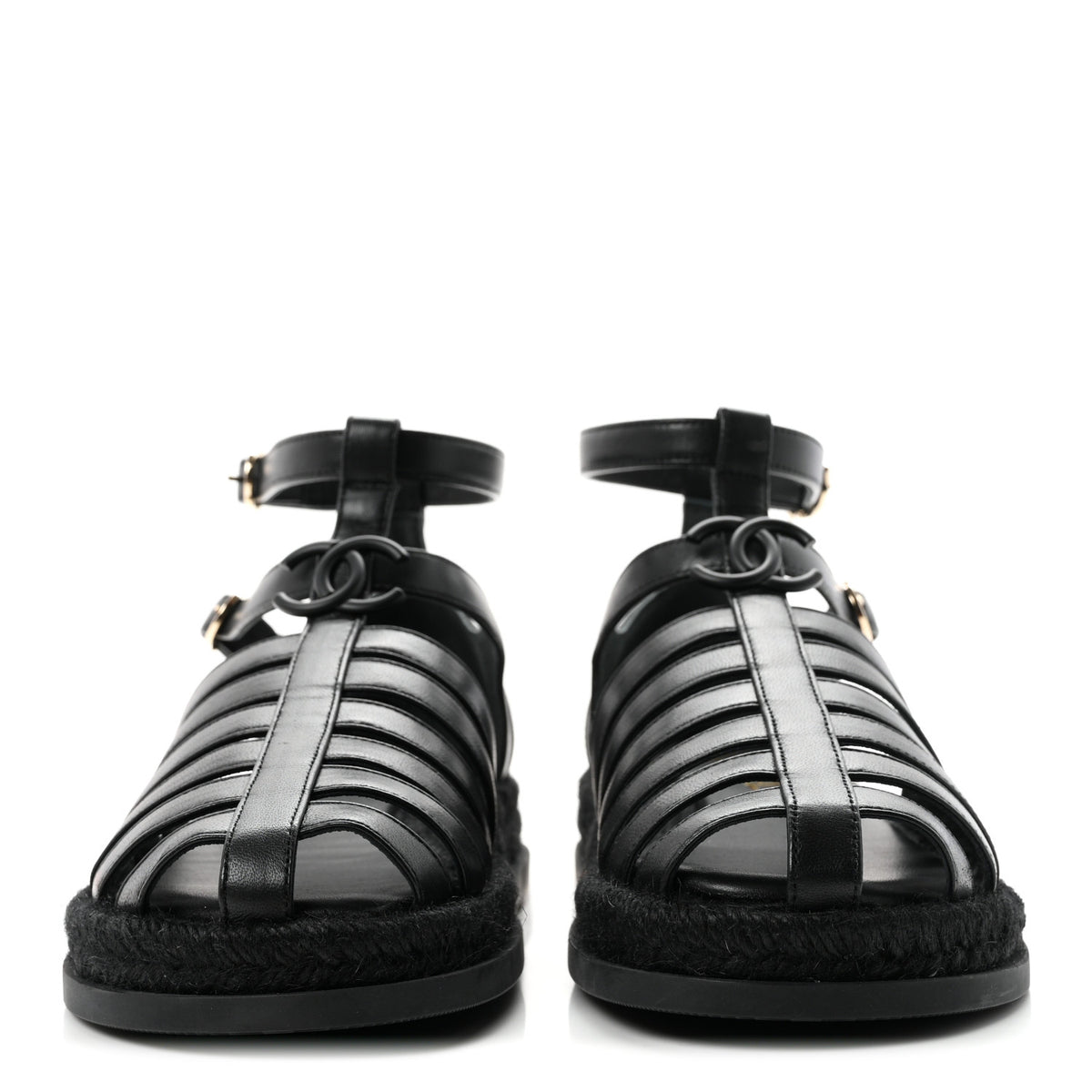 Chanel Lambskin Espadrille Sandals 37 Black 3 of 10