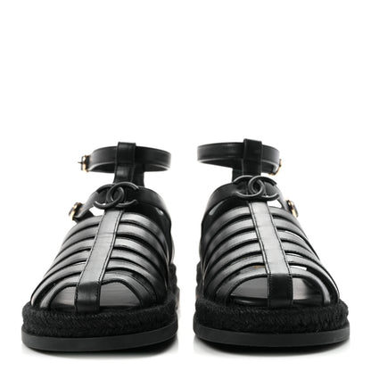 Chanel Lambskin Espadrille Sandals 37 Black 3 of 10