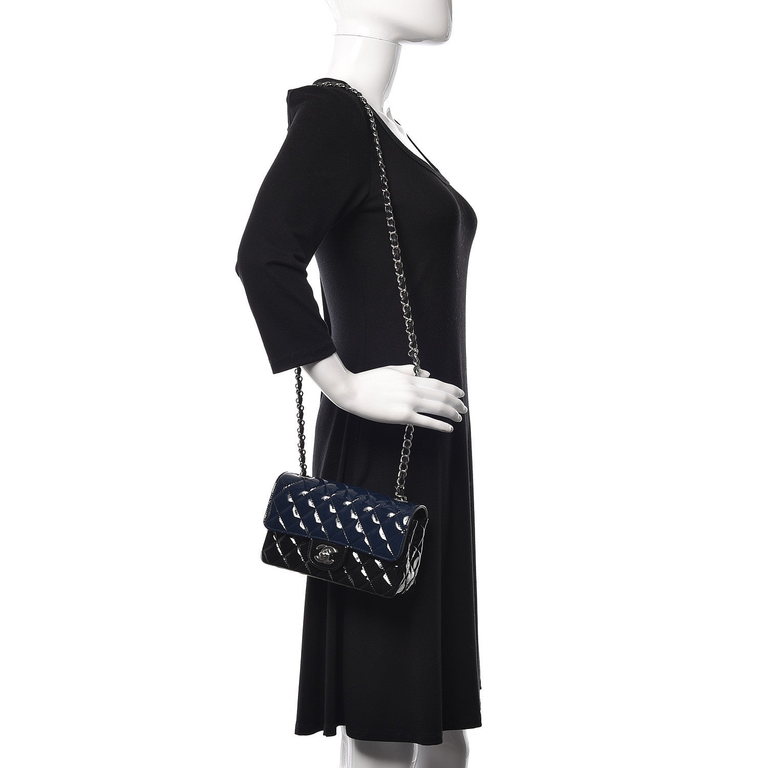 Chanel Patent Calfskin Quilted Mini Rectangular Flap Navy Blue Black 1 of 10