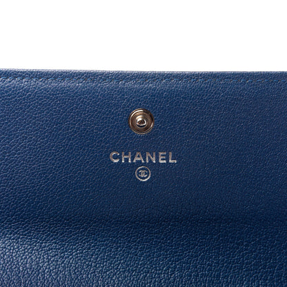 Chanel Goatskin Quilted Boy Flap Wallet Blue 6 of 7