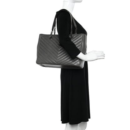 Saint Laurent Sheepskin Matelasse Chevron Large Monogram Shopping Bag Light Coal 2 of 11