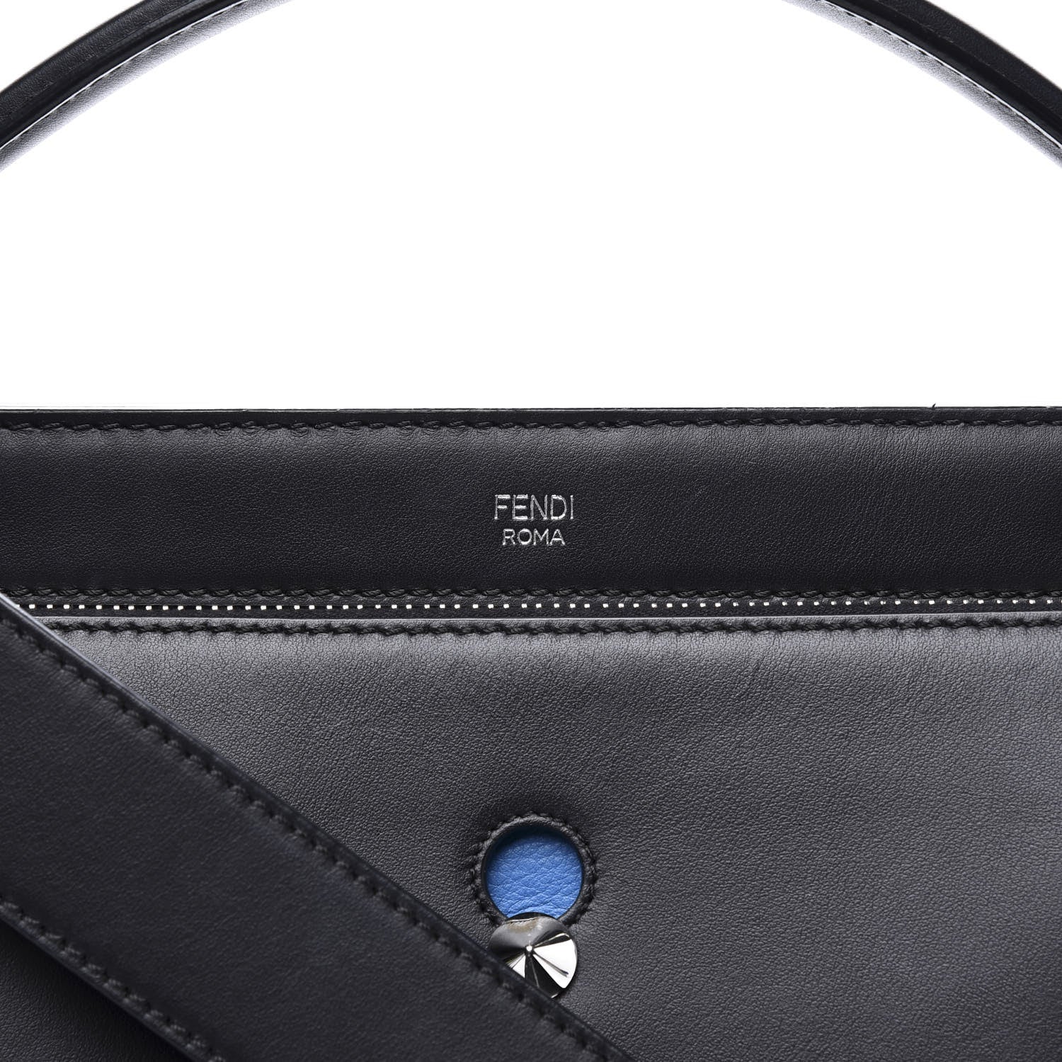 Fendi Vitello Baltico Dolce DotCom Satchel Black Blue Royal 11 of 11