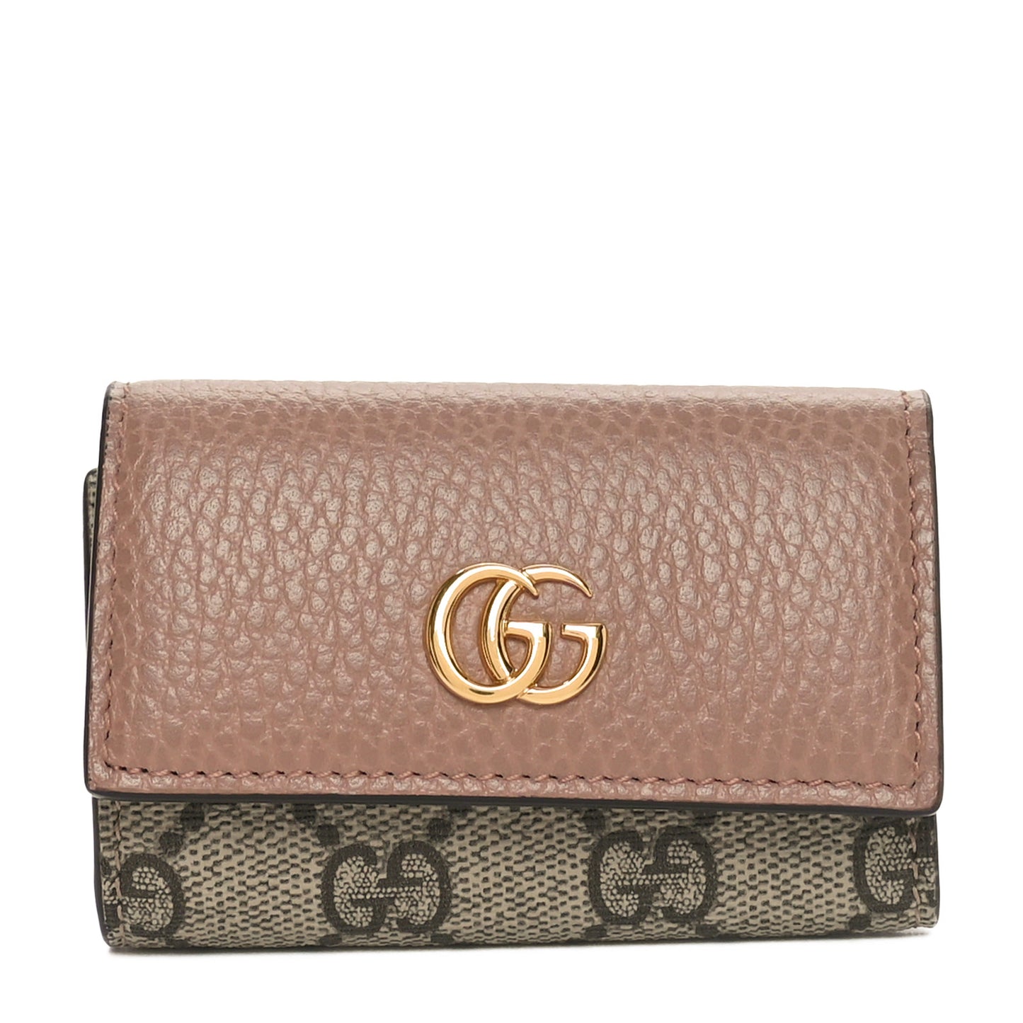 Dollar Calfskin GG Supreme Monogram GG Marmont 6 Key Holder Case Porcelain Rose Beige Ebony