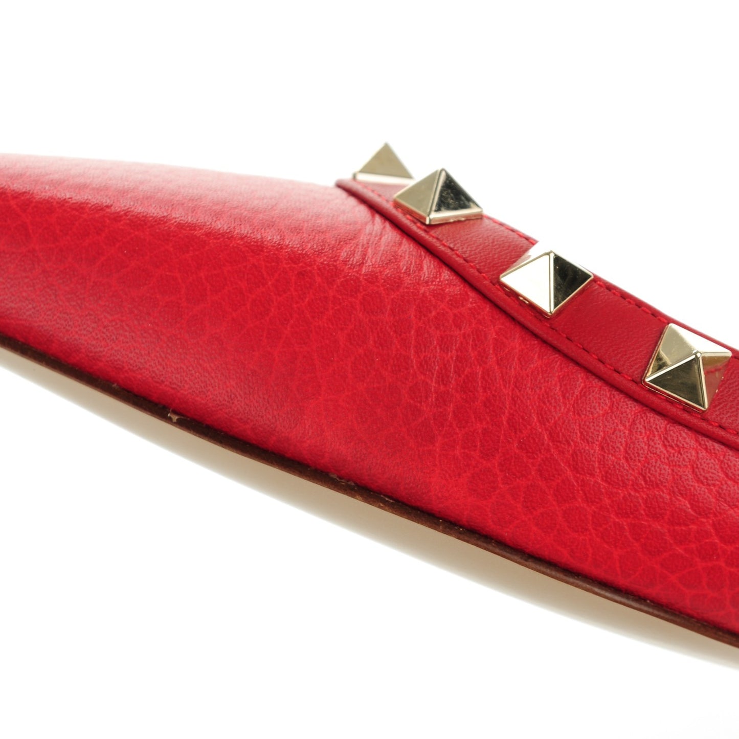 Pebbled Calfskin Rockstud Ballerina Flats 38.5 Red