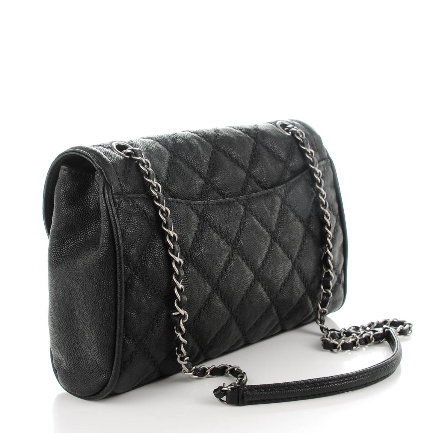 Grained Calfskin Quilted Messenger Black