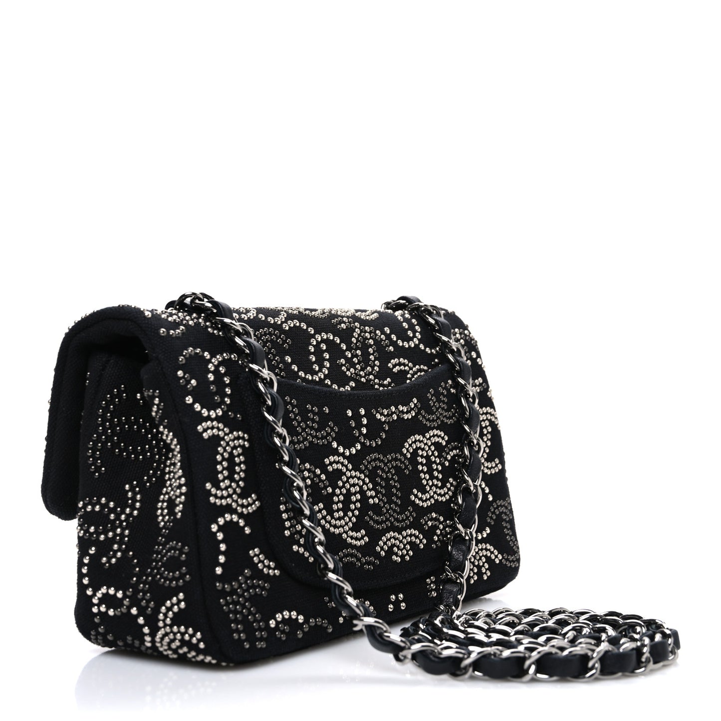 Canvas Studded Mini Rectangular Flap Black