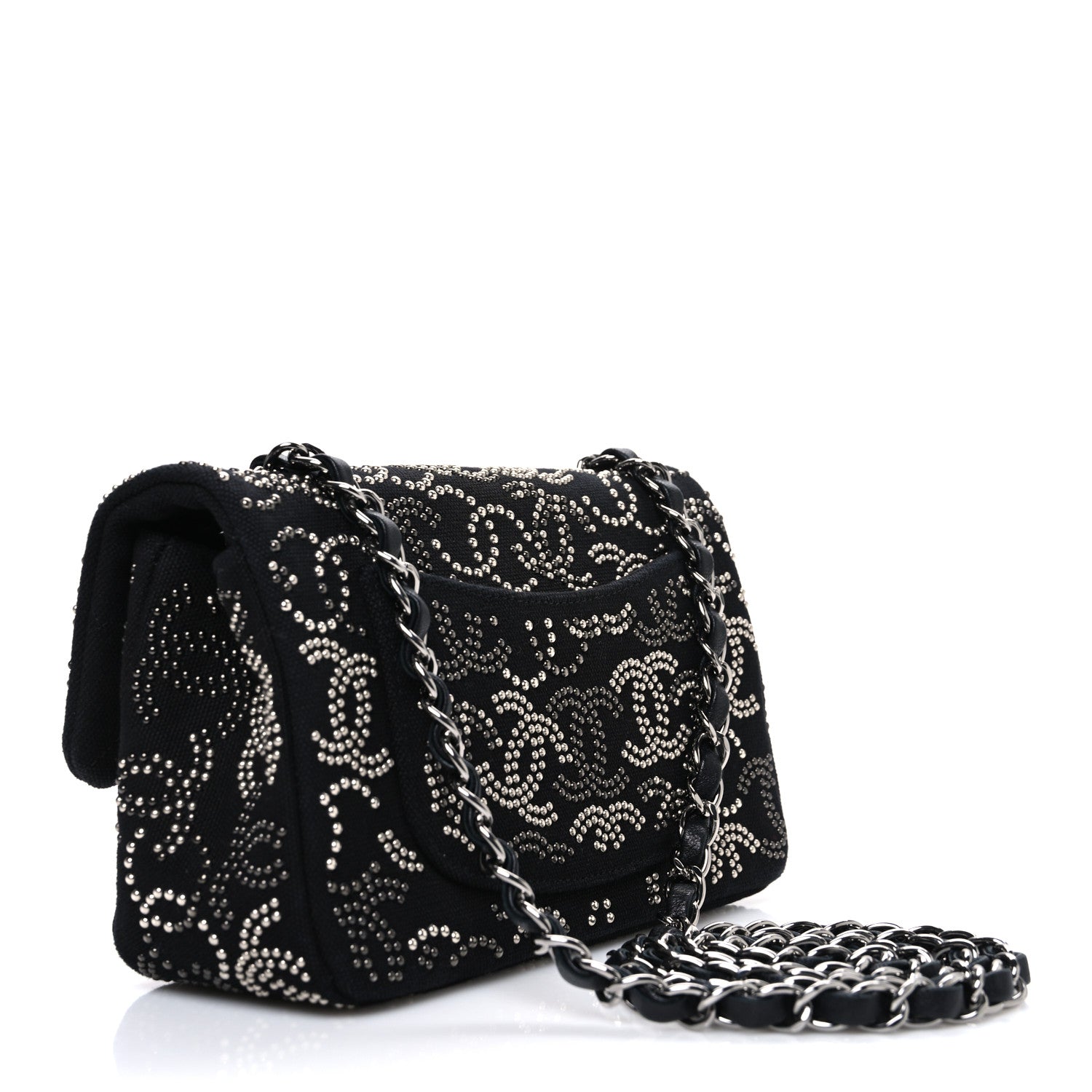 Chanel Canvas Studded Mini Rectangular Flap Black 3 of 10