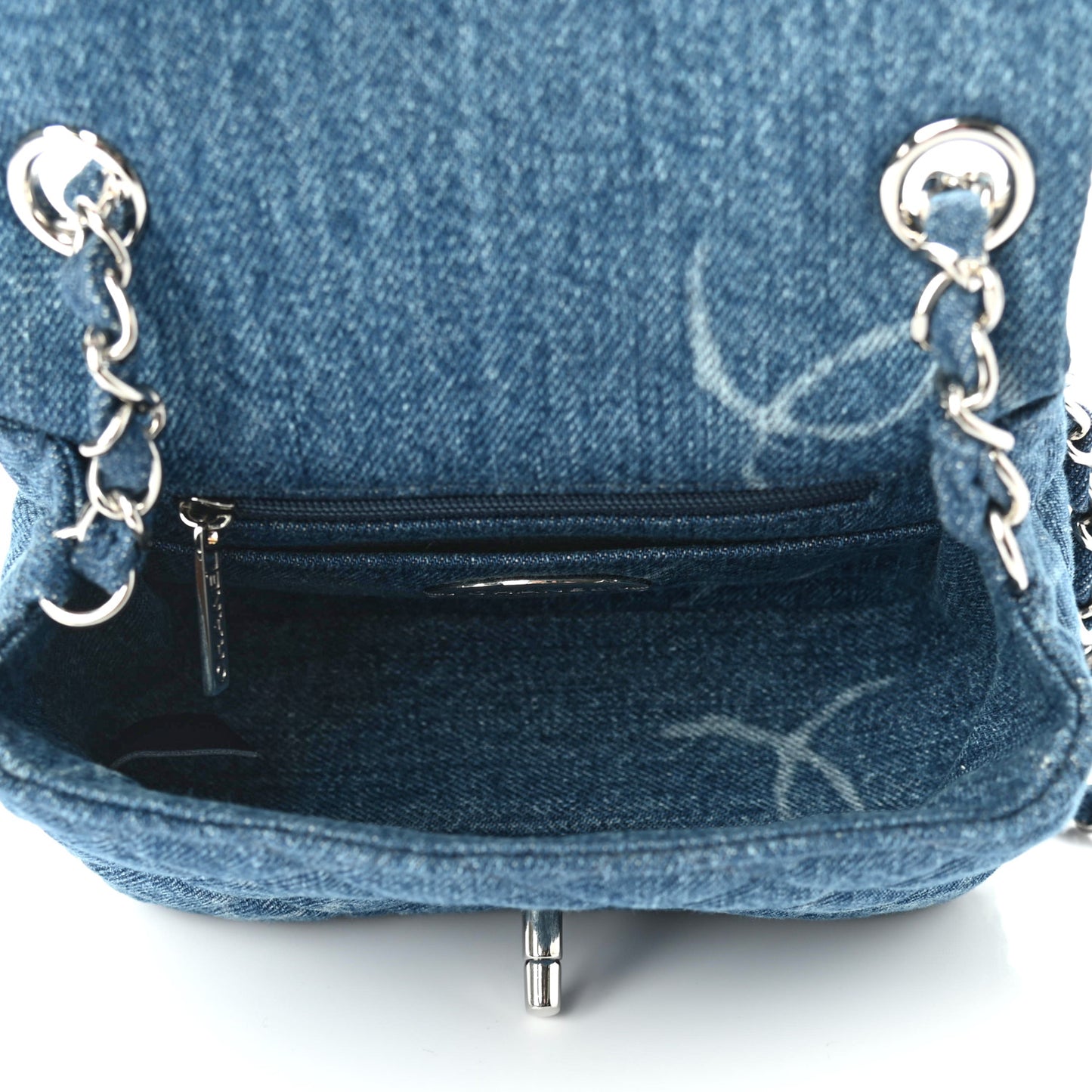 Denim CC Quilted Mini Square Flap Blue