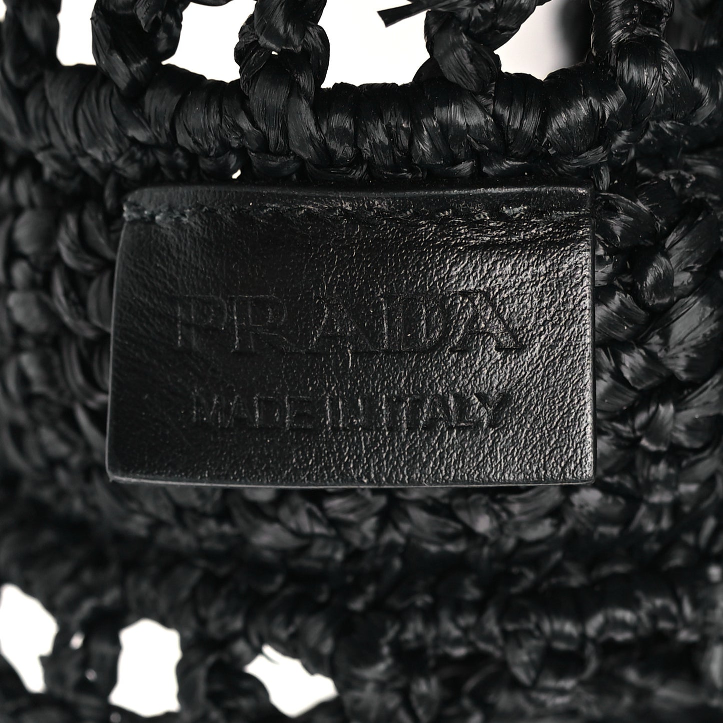 Yarn Raffia Effect Crochet Logo Embroidered Tote Bag Black