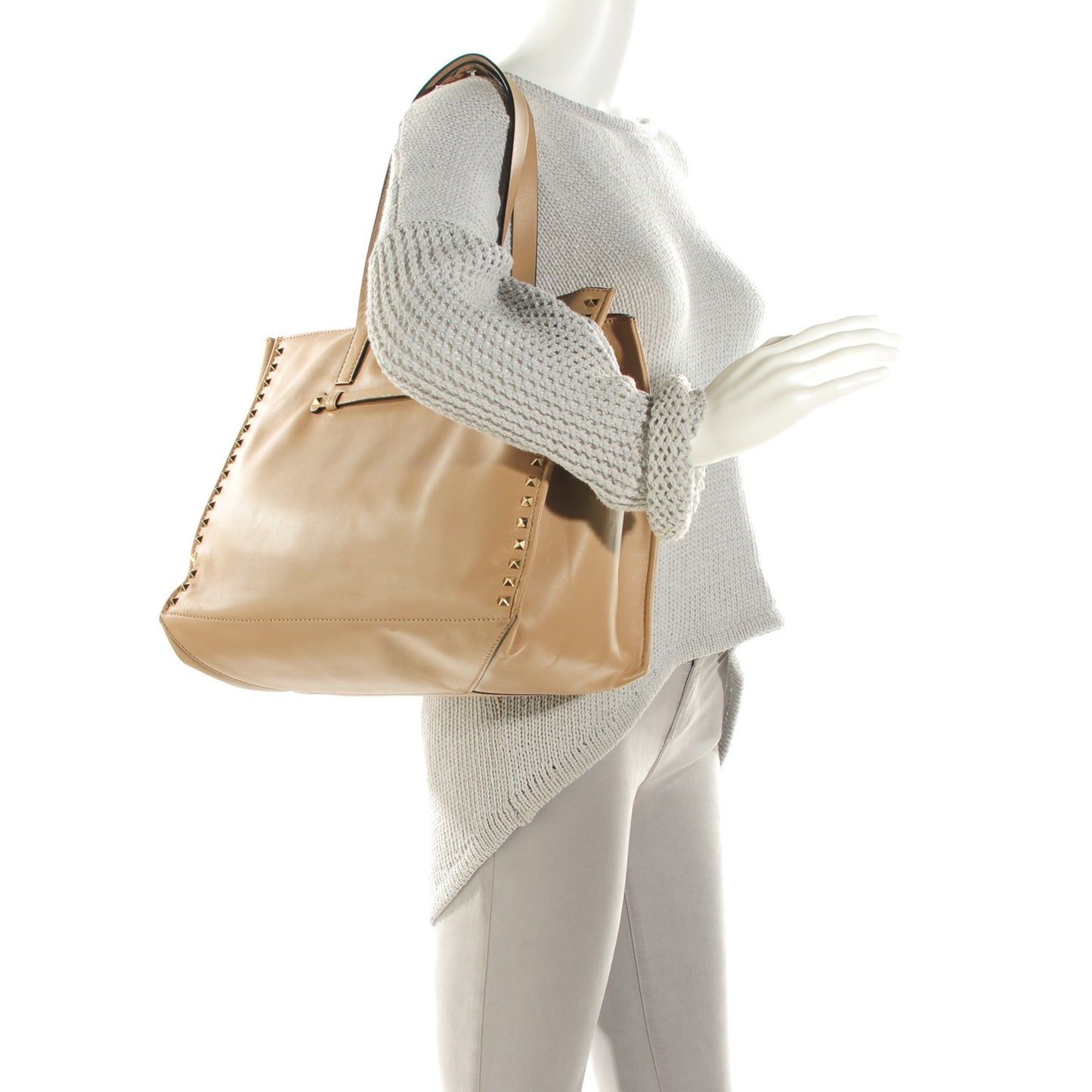 Nappa Large Rockstud Soft Tote Taupe