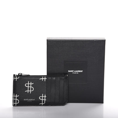 Saint Laurent Grain de Poudre Dollar Print 5 Fragments Zip Pouch Card Holder Black 8 of 8