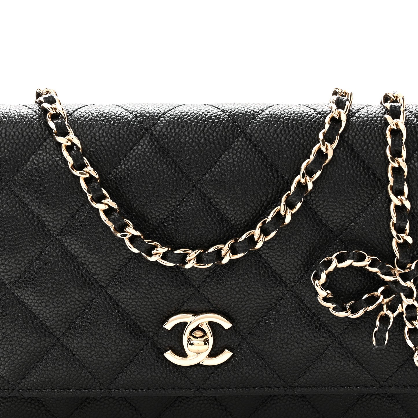 Caviar Quilted Bow Wallet On Chain WOC Black