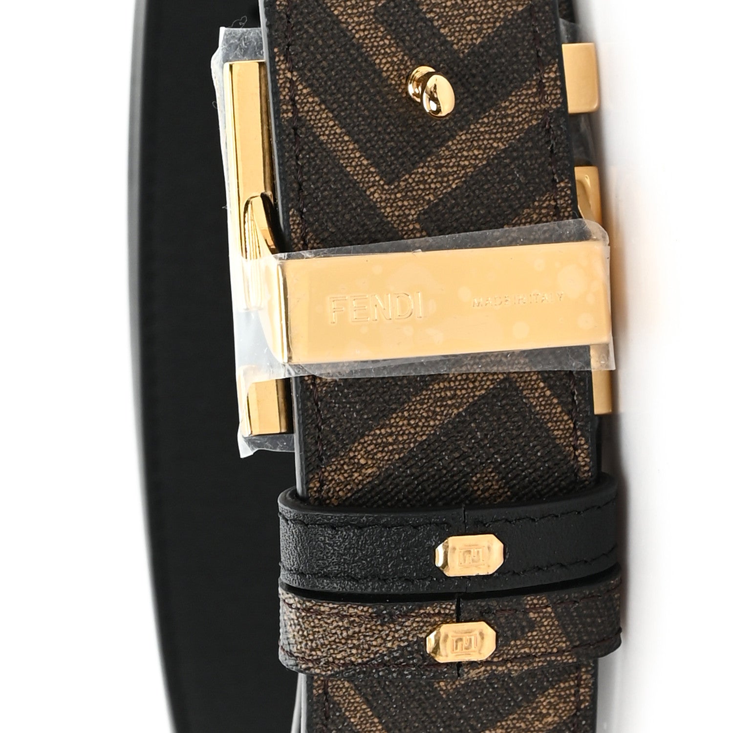 Fendi Cuoio Romano Glazed Fabric FF 1974 Reversible Belt 90 36 Black Tobacco Moro 3 of 4