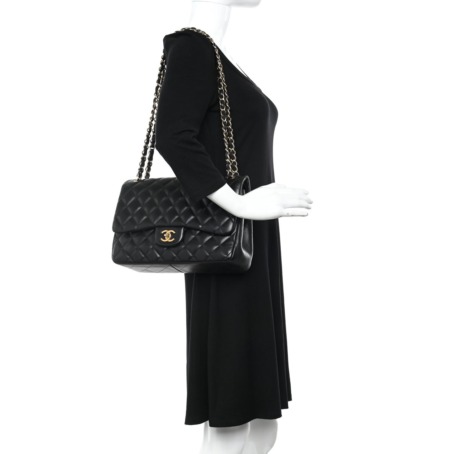 Lambskin Quilted Jumbo Double Flap Black