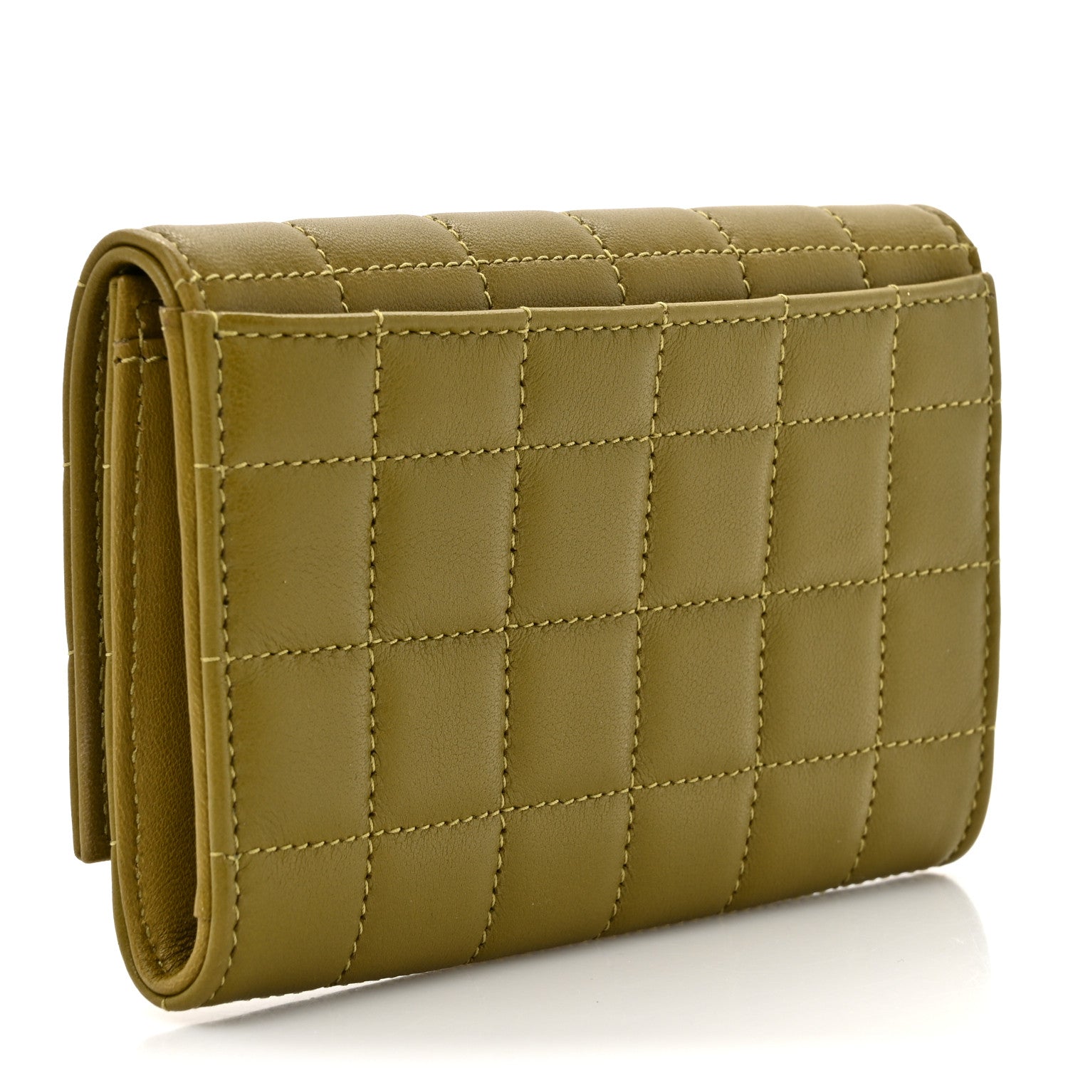 Saint Laurent Lambskin Carre Quilted Cassandre Small Envelope Wallet Olive Drab 3 of 7