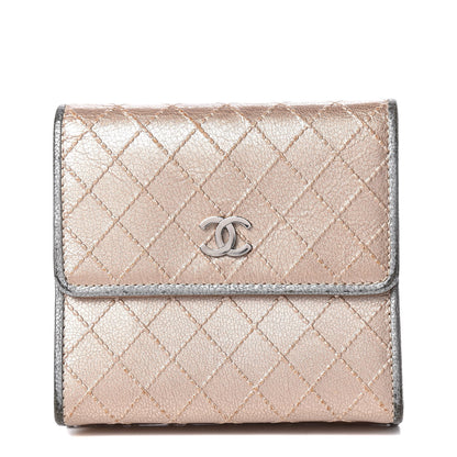 Chanel Metallic Calfskin Diamond Stitched Card Holder Wallet Gold Silver 1 of 19