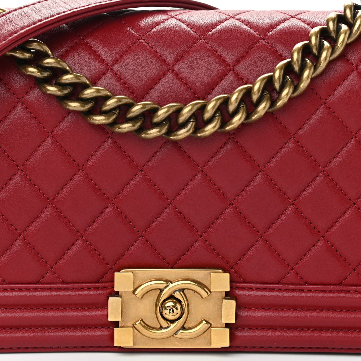Lambskin Quilted Medium Boy Flap Dark Red