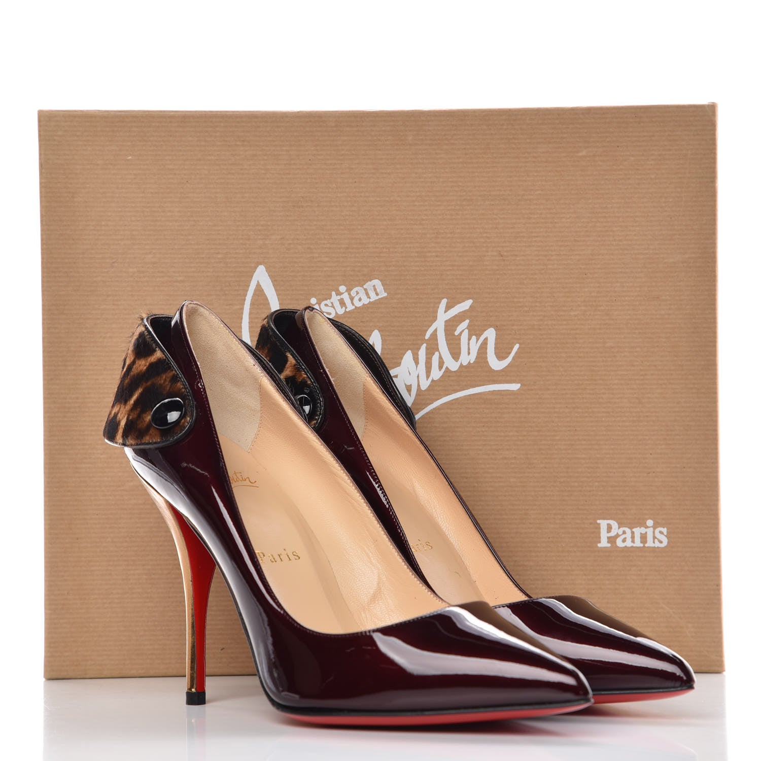 Christian Louboutin Patent Pony Hair Leopard Print Huguette 100 Pumps 39 Rouge Noir Leopard 15 of 15