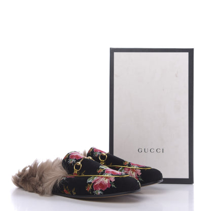 Gucci Velvet Fur Floral Womens Princetown Slippers 41 Black 10 of 10