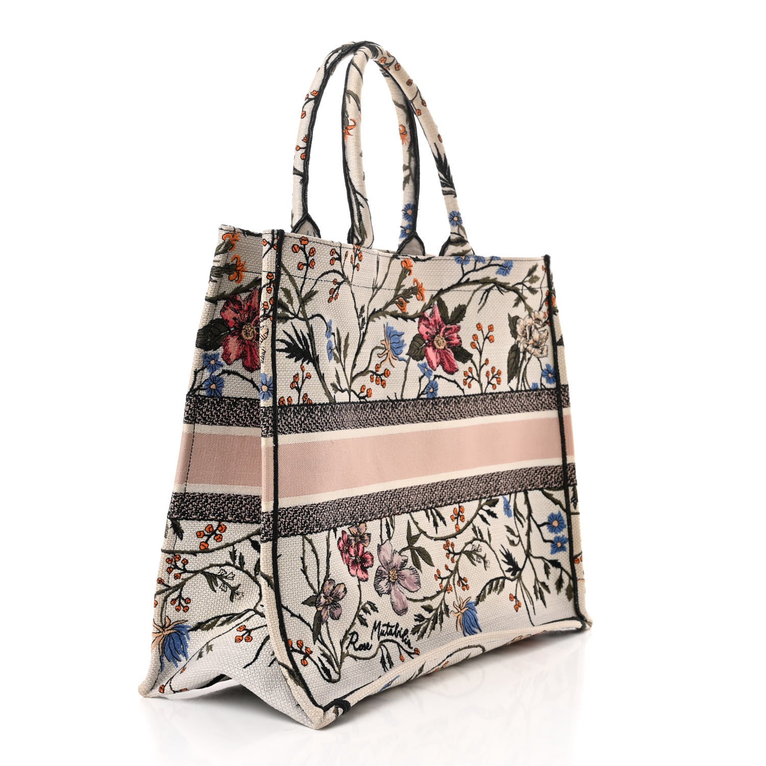 Christian Dior Canvas Embroidered Large Rosa Mutabilis Book Tote White Multicolor 3 of 10