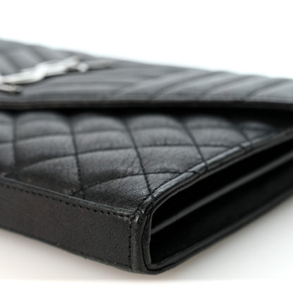 Saint Laurent Sheepskin Tri-Quilt Monogram Envelope Chain Wallet Black 9 of 10