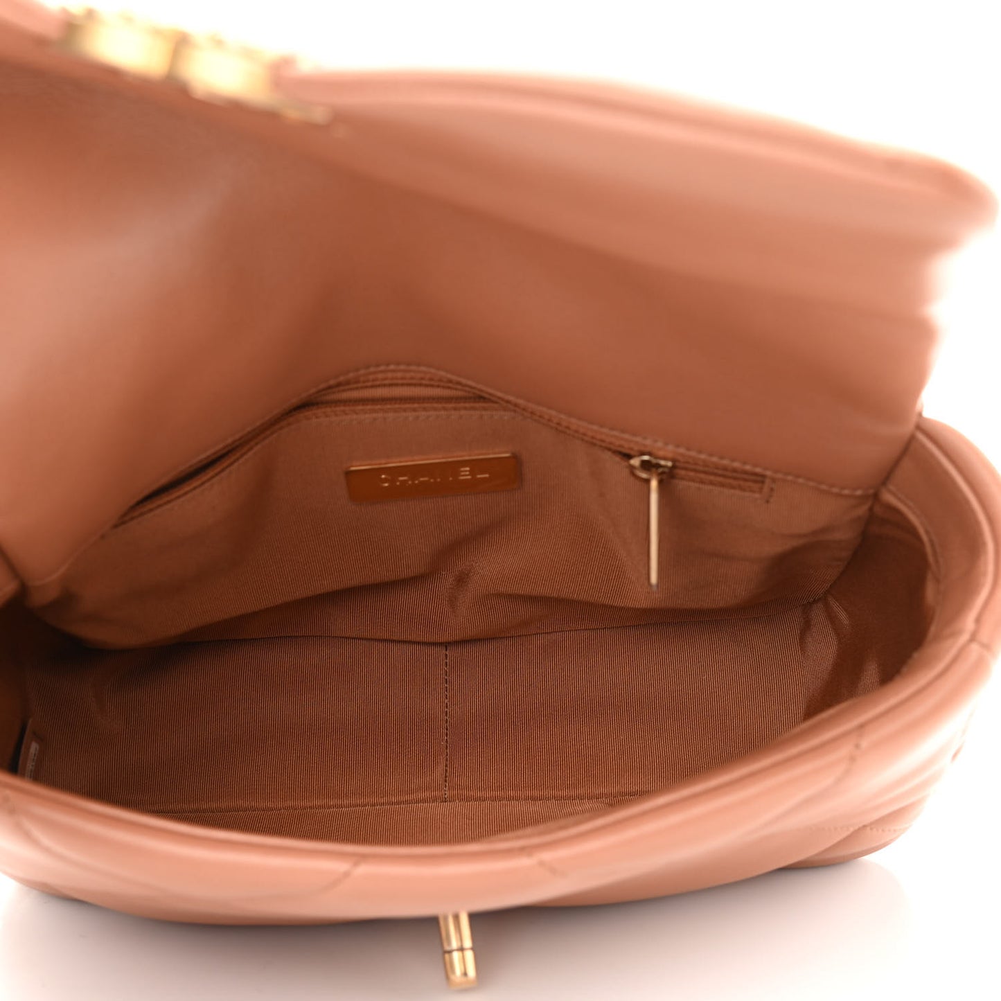 Lambskin Quilted Medium Chanel 19 Flap Light Brown