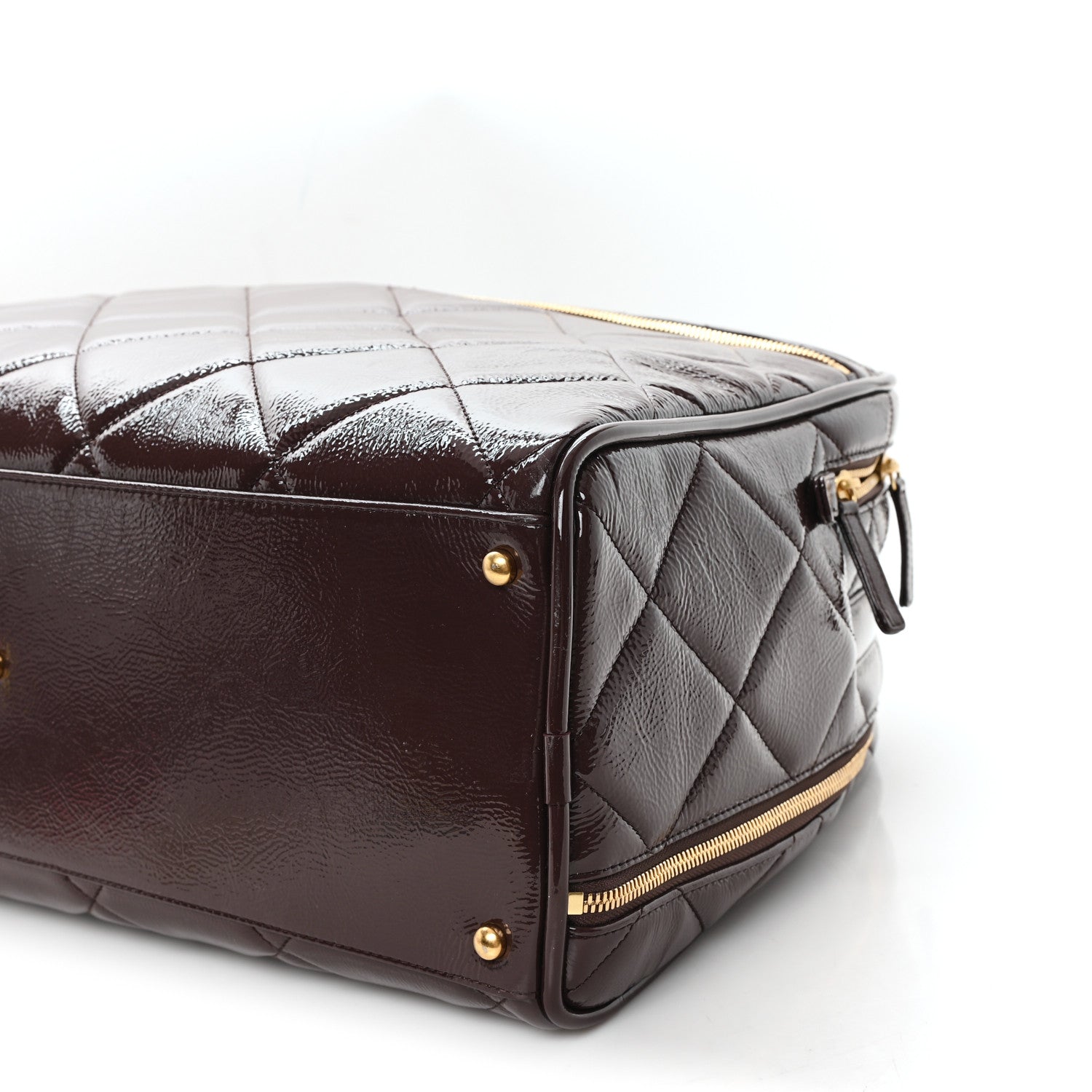 Chanel Patent Crumpled Calfskin Quilted Travel Bowling Bag Dark Brown 10 of 10