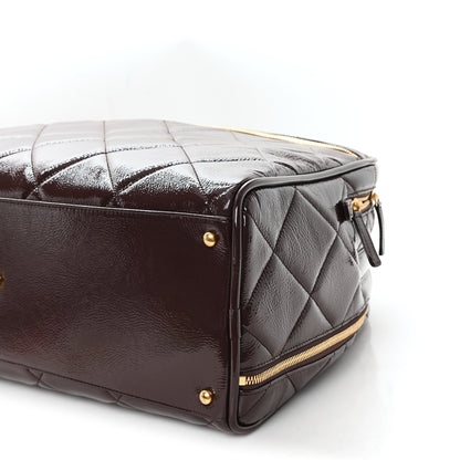 Chanel Patent Crumpled Calfskin Quilted Travel Bowling Bag Dark Brown 10 of 10