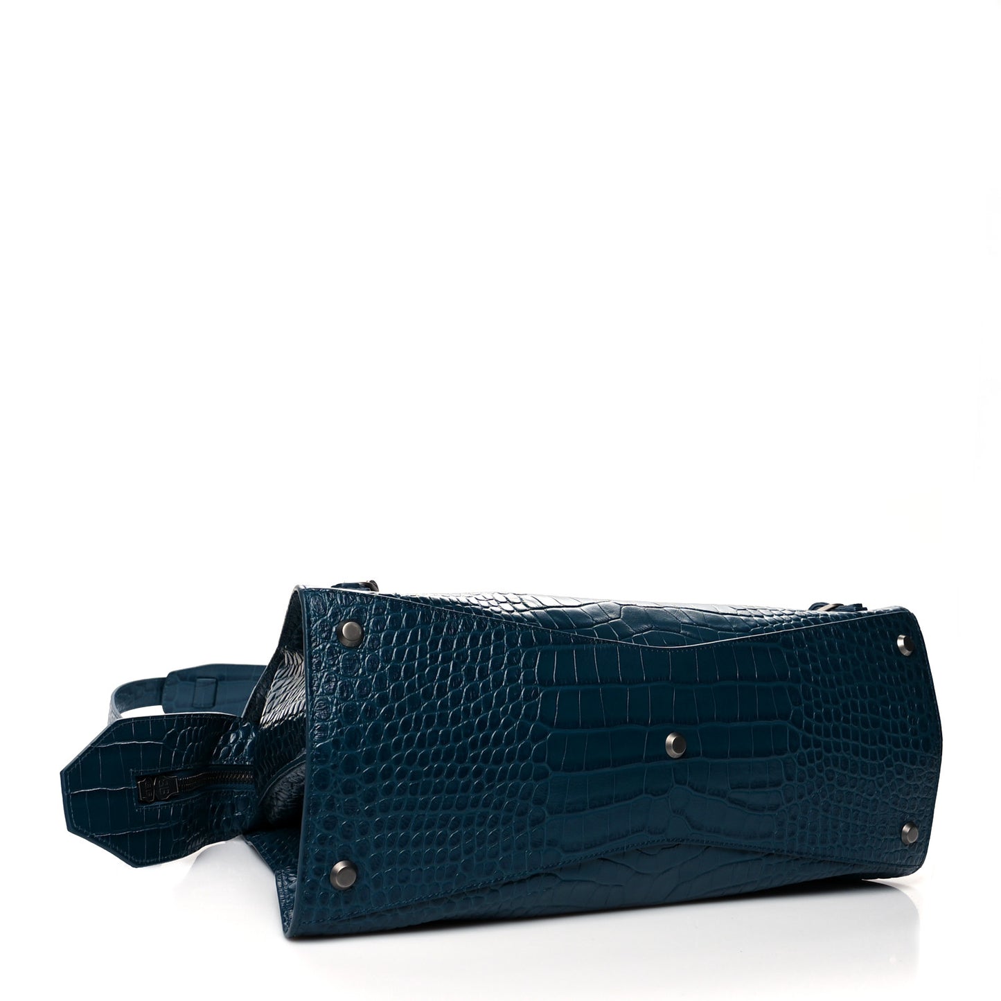 Calfskin Crocodile Embossed Neo Classic Silver Hardware Medium City Dark Petrol Blue