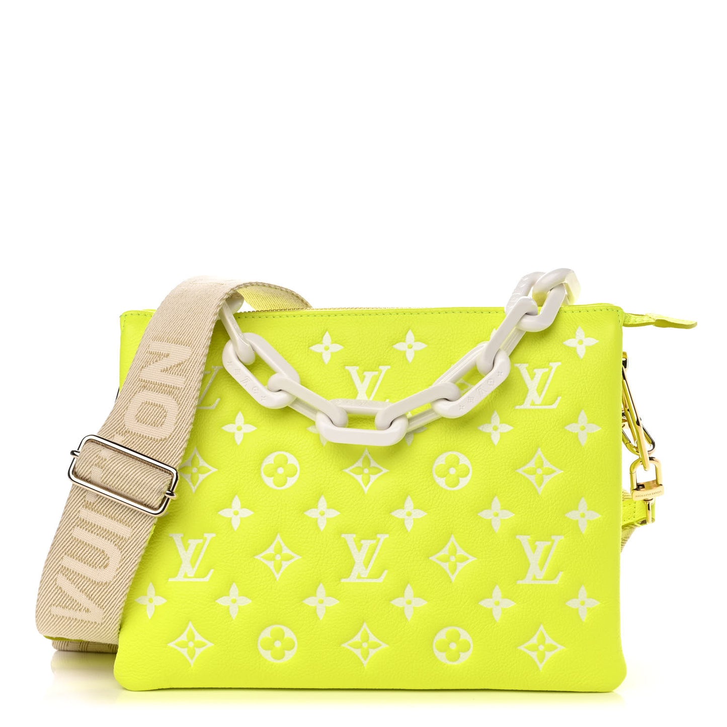Calfskin Embossed Monogram LV Match Coussin PM Fluorescent Yellow