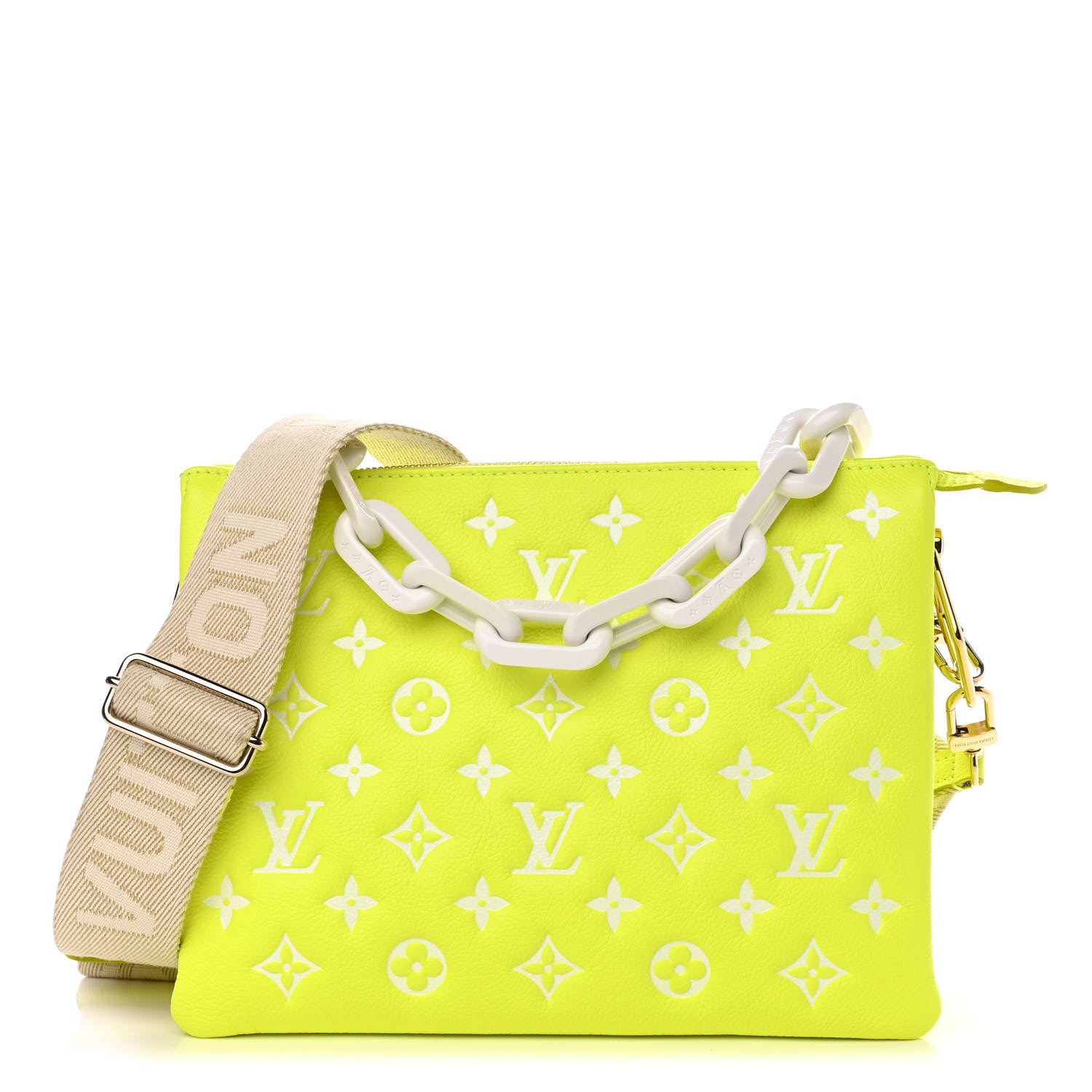 Louis Vuitton Calfskin Embossed Monogram LV Match Coussin PM Fluorescent Yellow 1 of 9