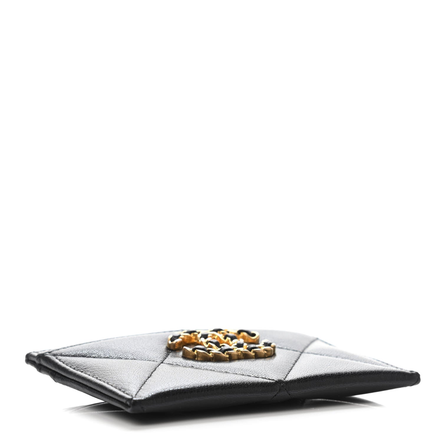 Chanel Shiny Goatskin Quilted Chanel 19 Card Holder Black 3 of 4