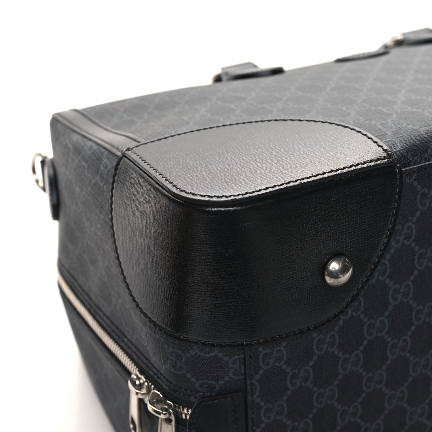 Gucci GG Supreme Monogram Azalea Calfskin Retro Interlocking G Large Duffle Bag Black Grey 8 of 11