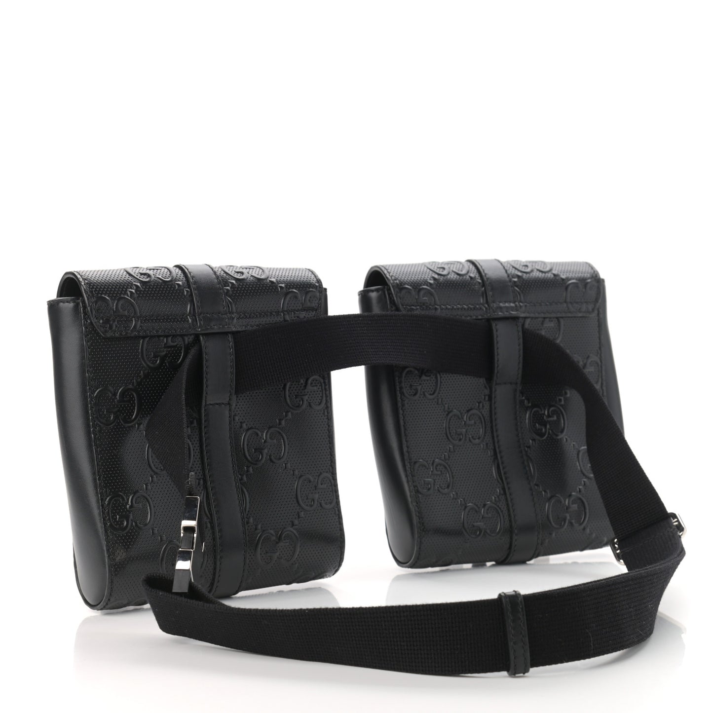 Calfskin GG Tennis Embossed 2 Detachable Pouch Belt Bag Black