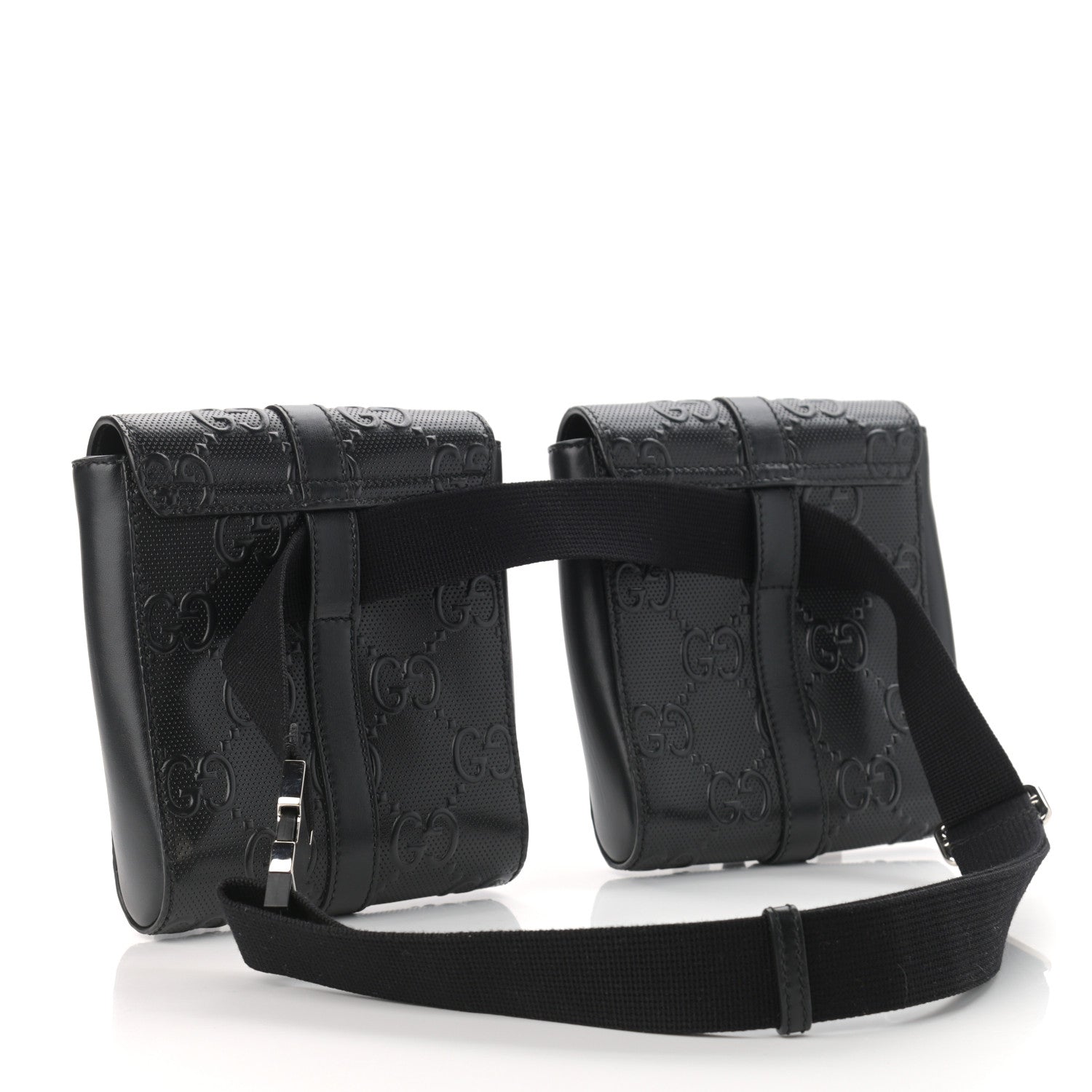Gucci Calfskin GG Tennis Embossed 2 Detachable Pouch Belt Bag Black 3 of 11