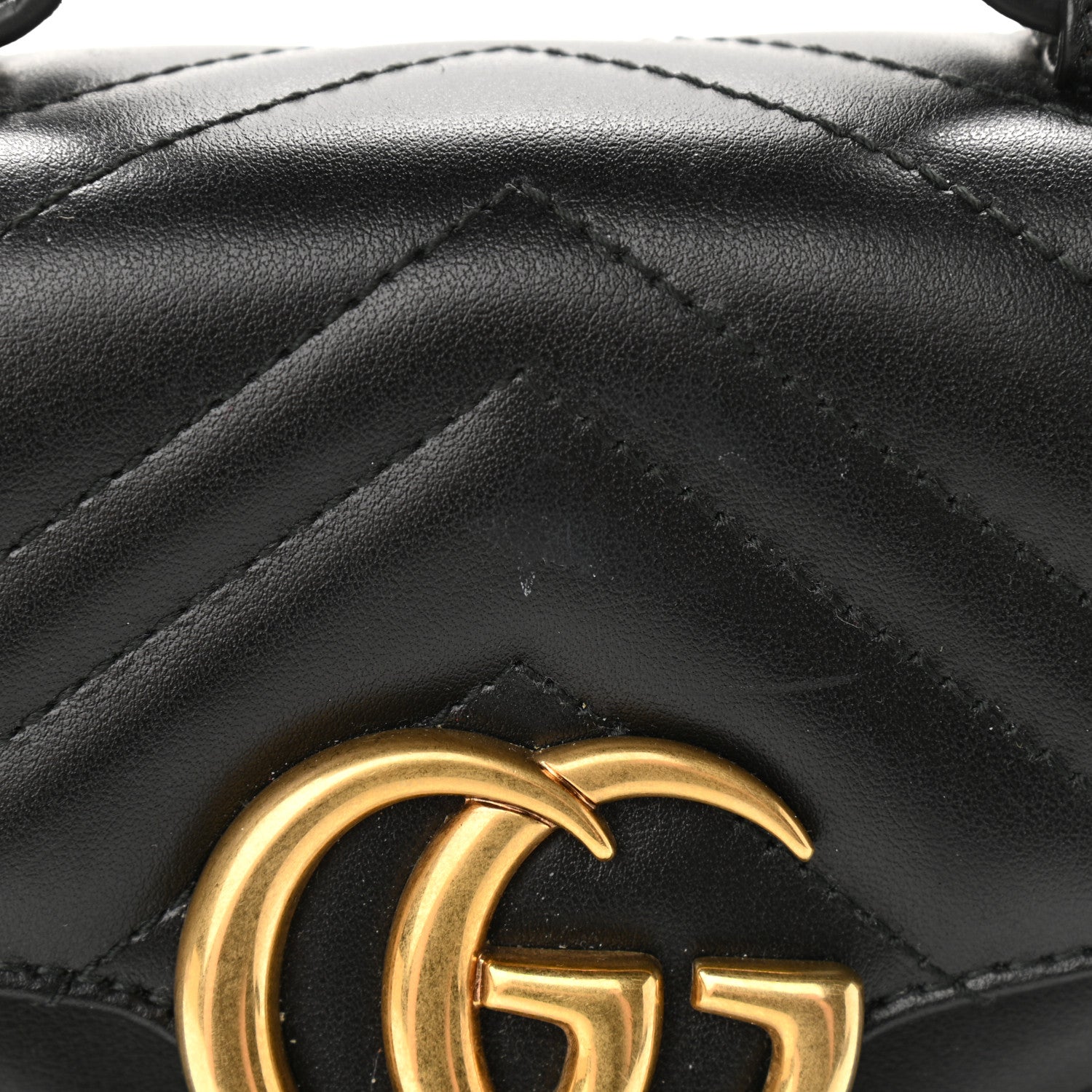 Gucci Calfskin Matelasse Mini GG Marmont Top Handle Shoulder Bag Black 11 of 12