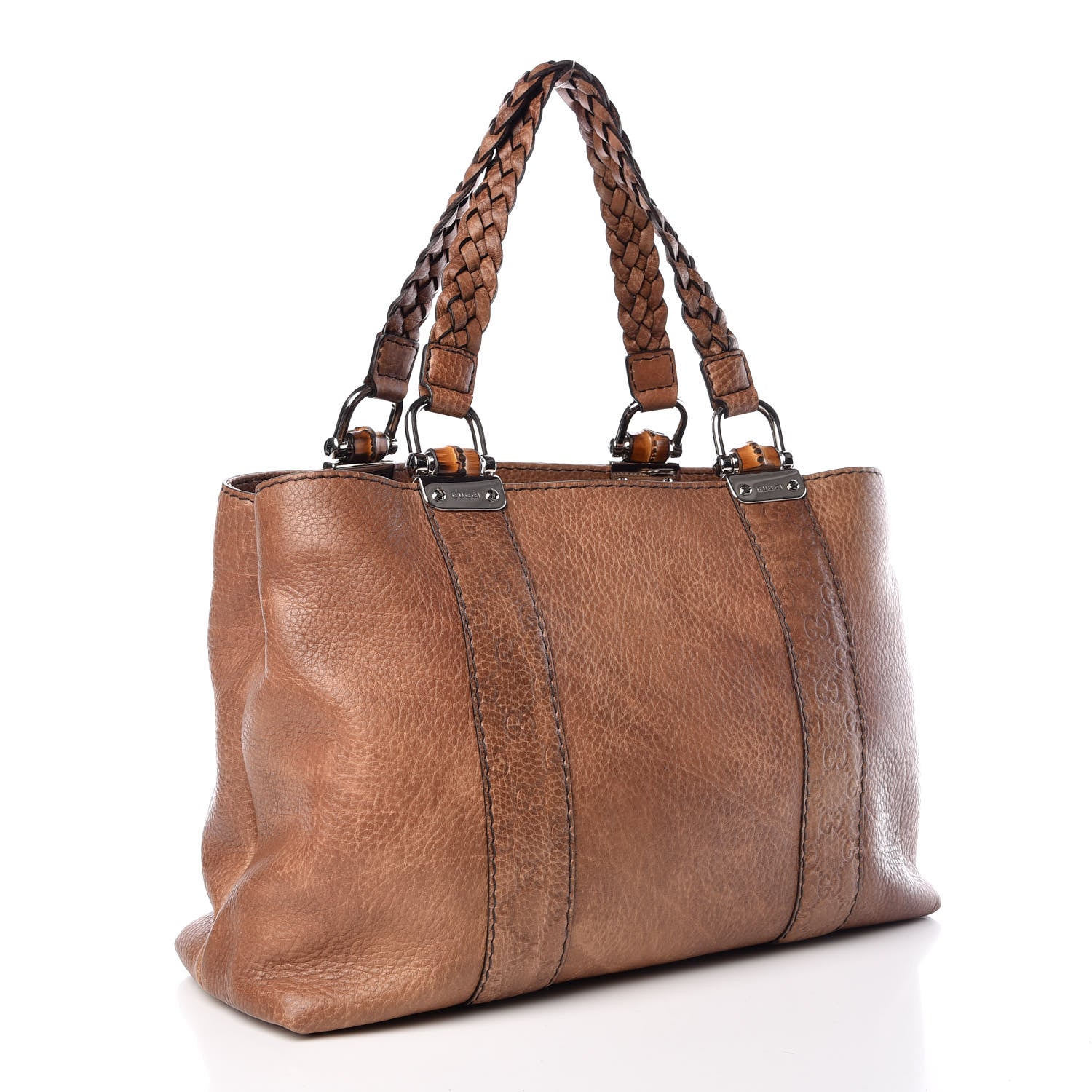 Gucci Calfskin Medium Bamboo Bar Tote Bag Brown 3 of 9