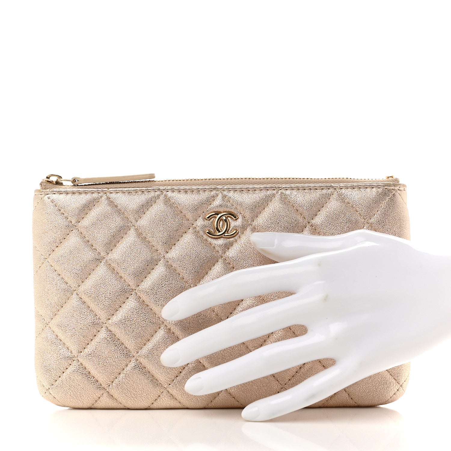 Chanel Metallic Lambskin Quilted Cosmetic Case Gold 2 of 8