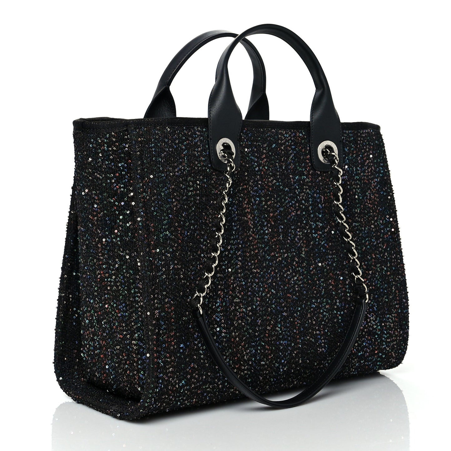 Calfskin Sequin Small Deauville Tote Black