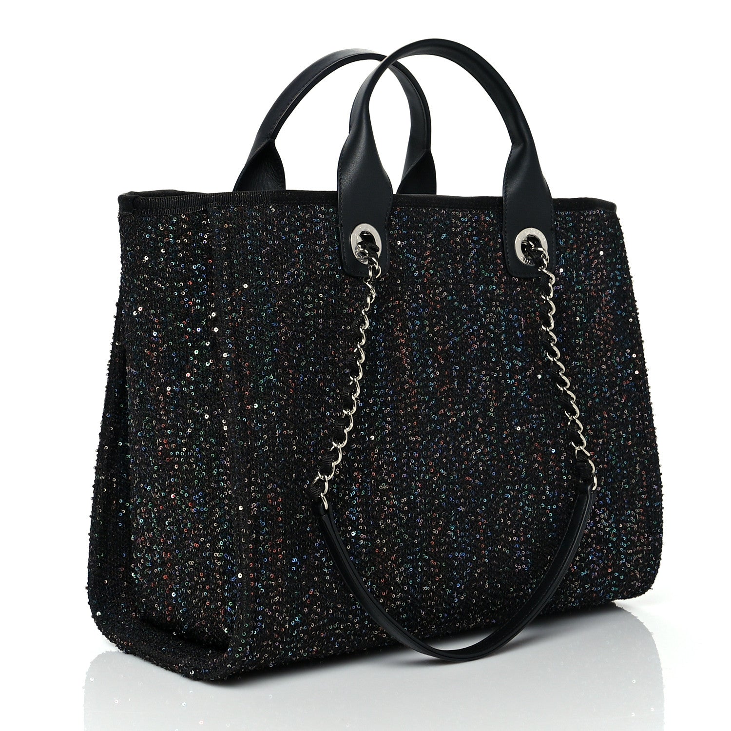 Chanel Calfskin Sequin Small Deauville Tote Black 3 of 10
