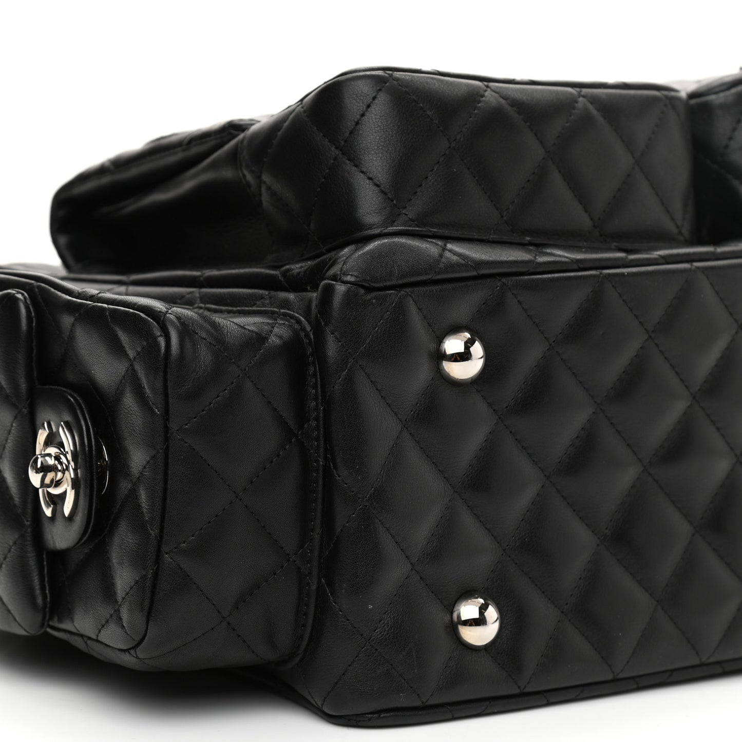 Calfskin Quilted Large Cambon Multipocket Reporter Black