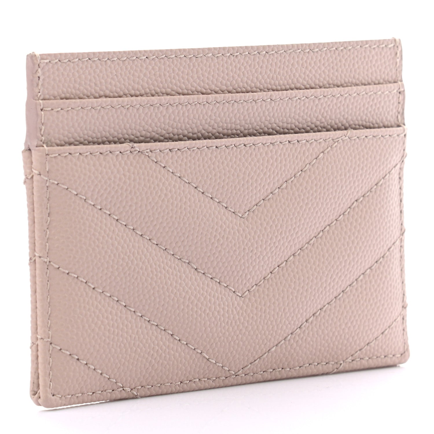 Saint Laurent Grain De Poudre Matelasse Chevron Monogram Credit Card Case Pale Pink 3 of 6