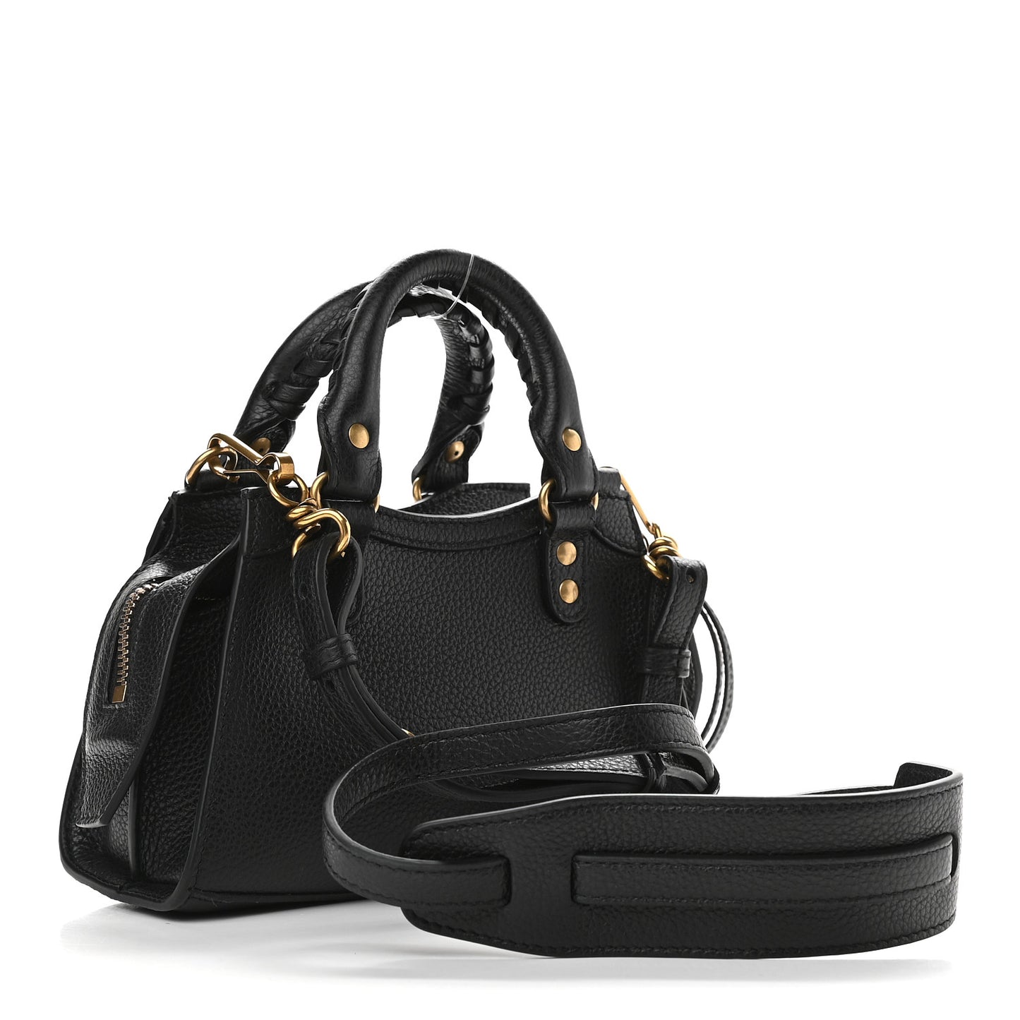 Grained Calfskin Neo Classic Gold Hardware Nano City Crossbody Black