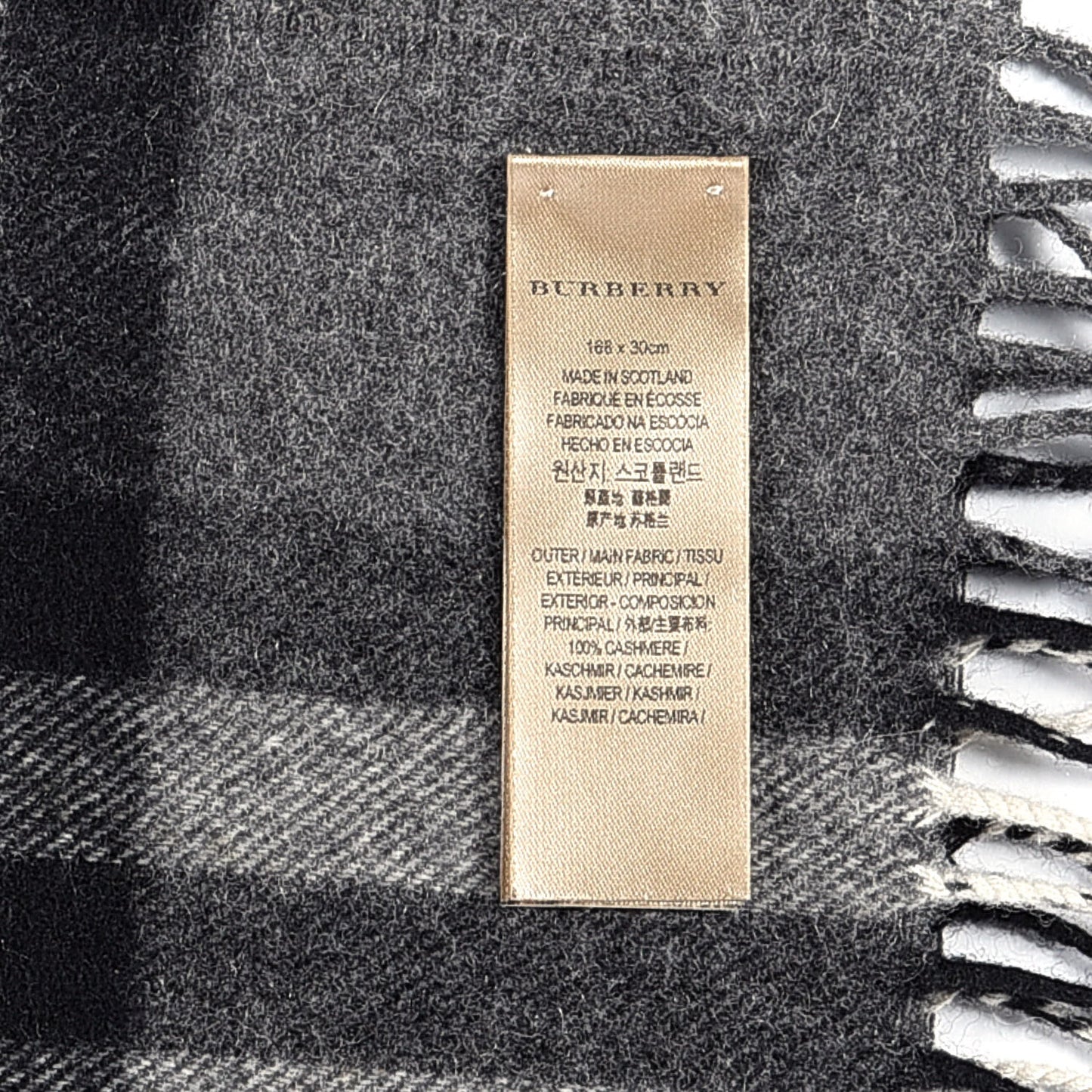 Cashmere Giant Check Fringe Scarf Grey