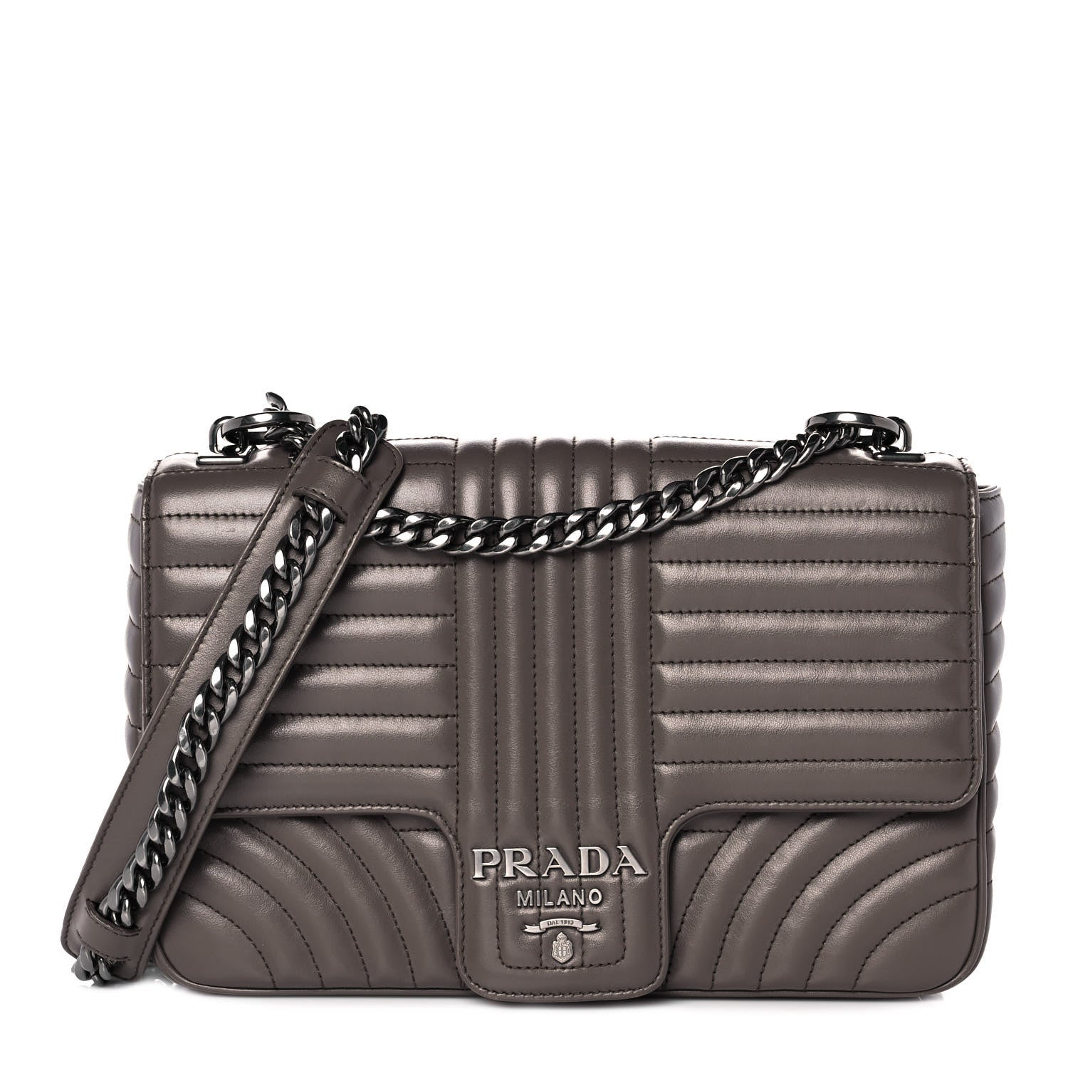Prada Soft Calfskin Impunture Diagramme Large Chain Flap Shoulder Bag Bambu 1 of 7