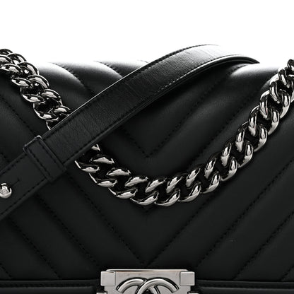 Chanel Calfskin Chevron Quilted Medium Boy Flap Black 8 of 11